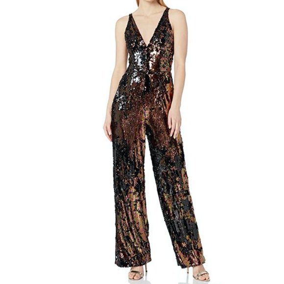 Dress The Population Sequin Jumpsuit Auburn Bronze - Picture 9 of 9